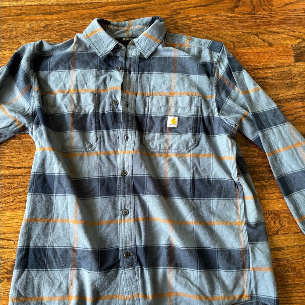 Carhartt Men's Gray and Orange Plaid Shirt